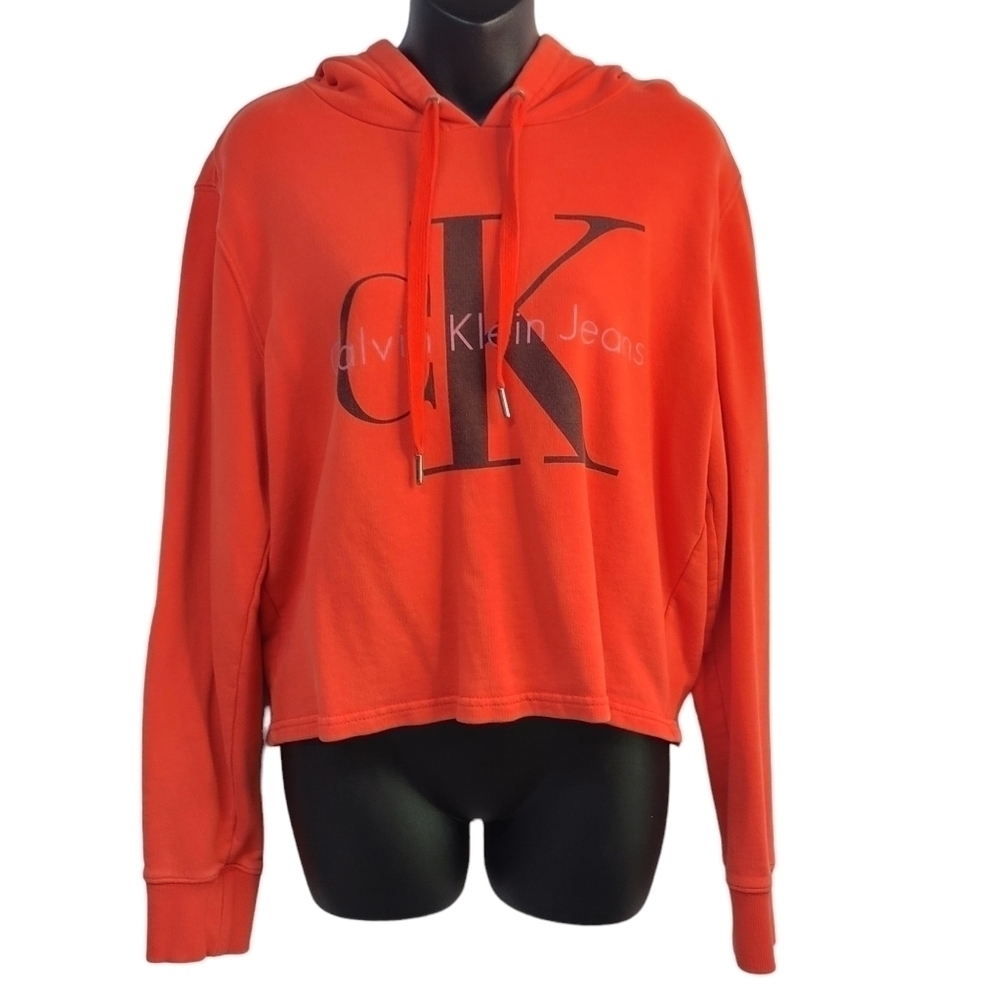 Calvin Klein Women's Orange/Red Cropped Hoodie Size S